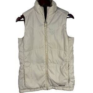Marmot Reversible Vest Womens M Beige Puffer & Brown Fleece Full Zip Outdoor